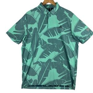 Adidas Vibes Aeroready Green Leaf Golf Polo Shirt Mens Sz L Breathable Hawaiian